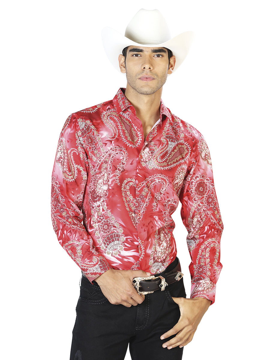 Camisa informal roja de manga larga 43578