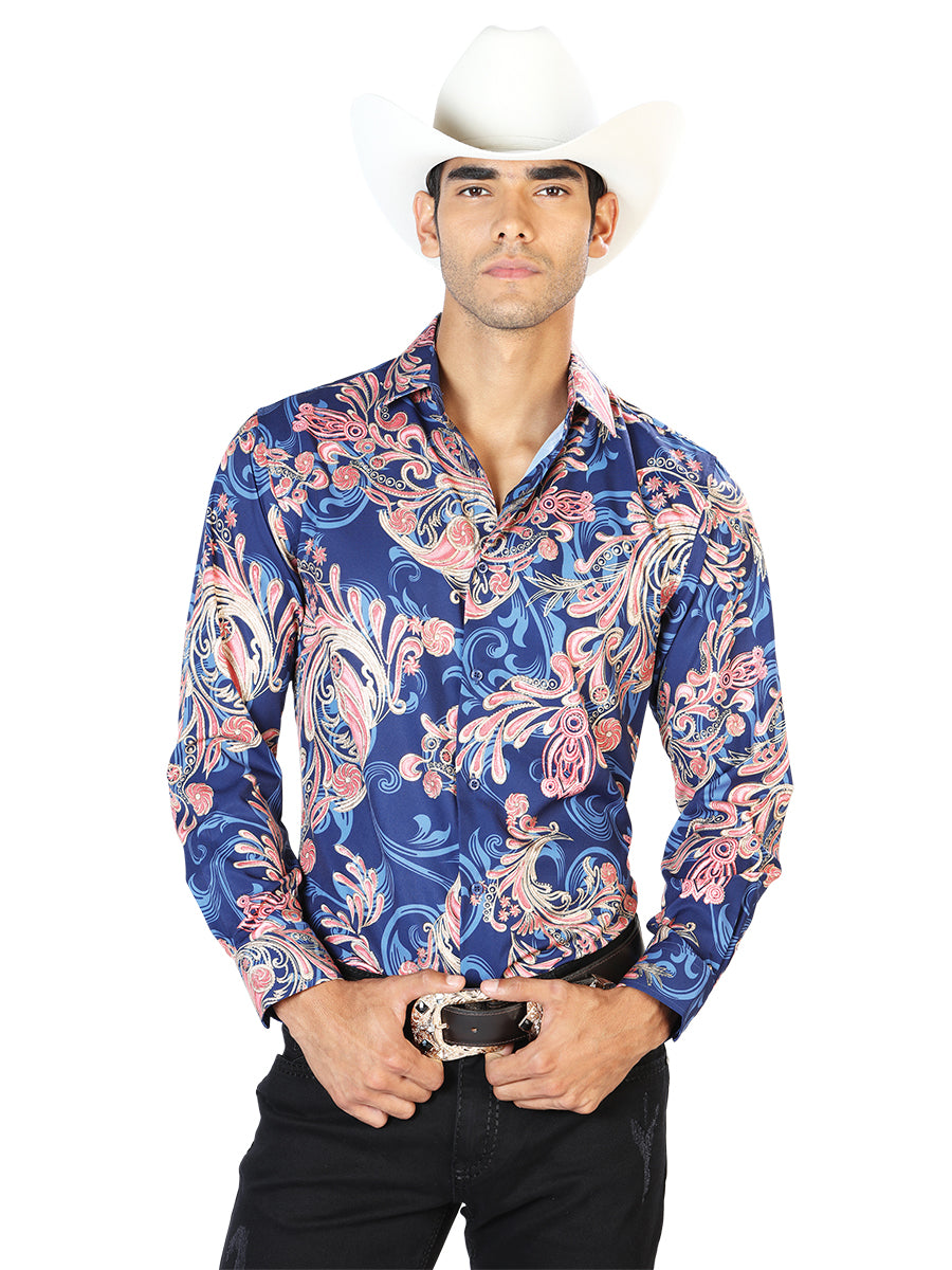 Camisa casual azul de manga larga 43579