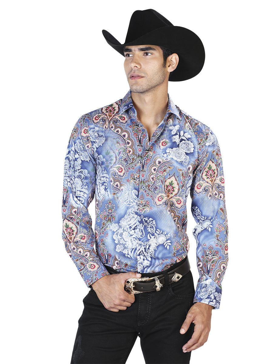 Camisa casual azul de manga larga 43582