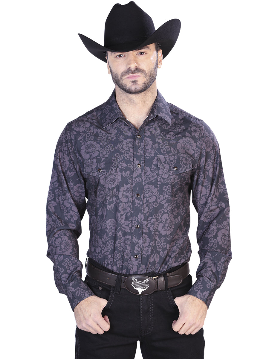 Camisa informal de manga larga gris oscuro 44100