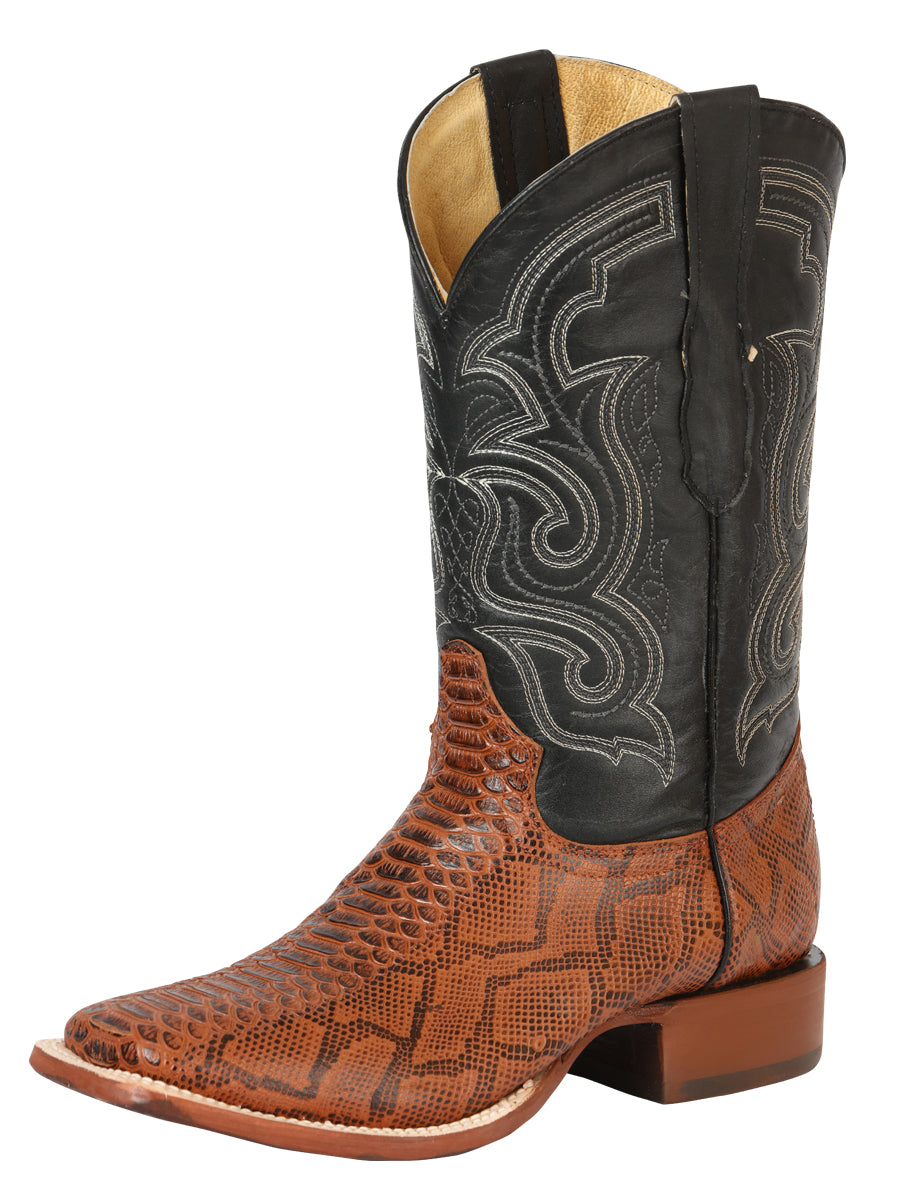 El General Men’s Python Imitation Rodeo Boots - Cognac 45435