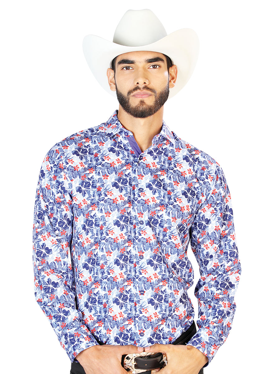 Camisa casual azul de manga larga 126278