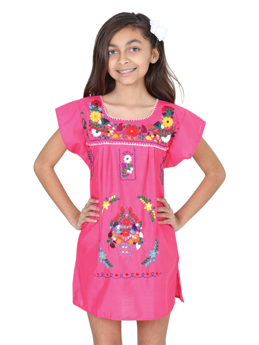 Artisanal Embroidered Dress 50% Cotton, 50% Polyester Pink 601622