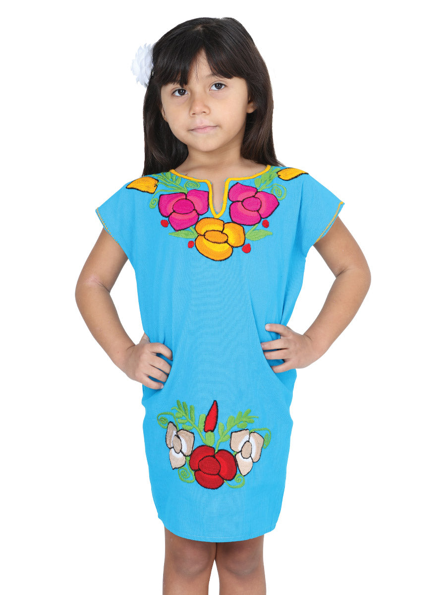 Artisanal Embroidered Dress 50% Cotton, 50% Polyester Blue 601660