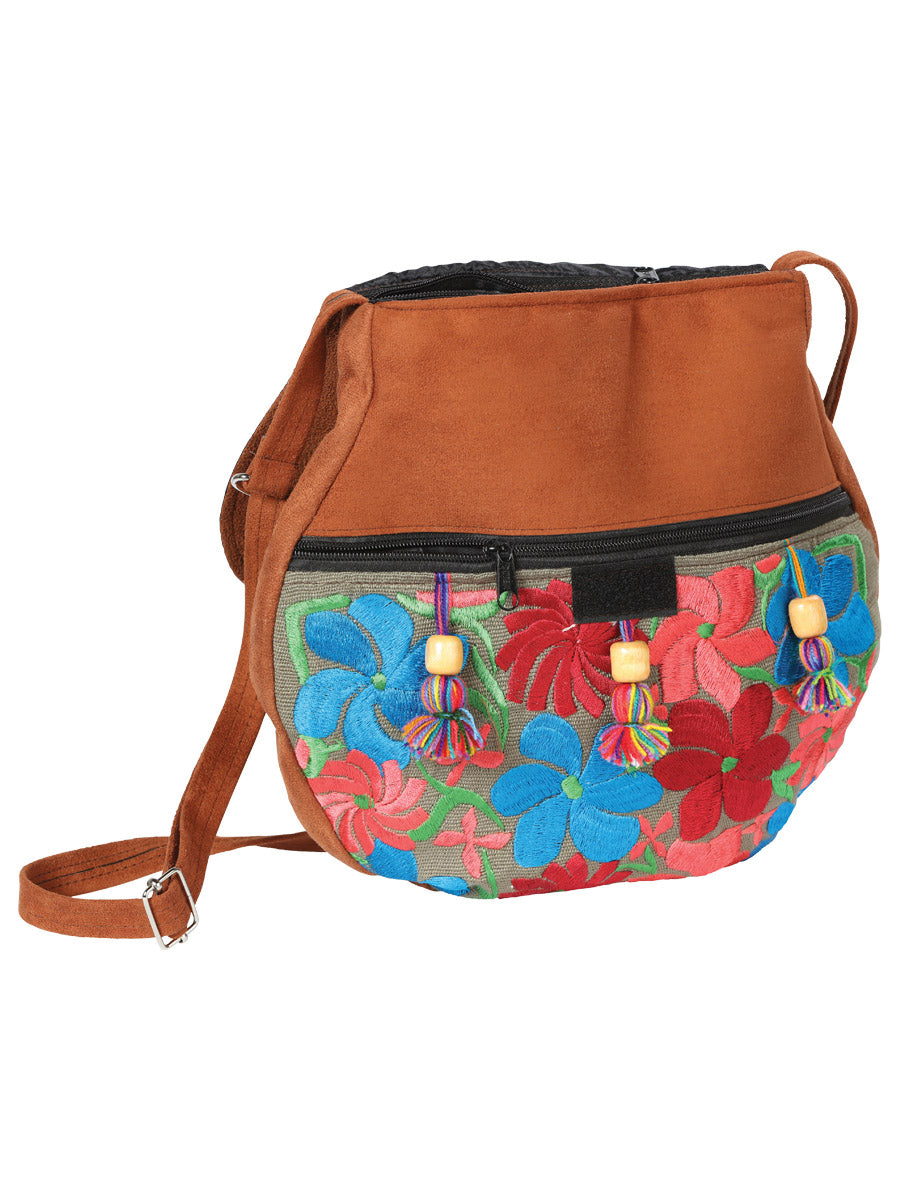 Artisanal Embroidered Handbag Suede Multicolor 602916