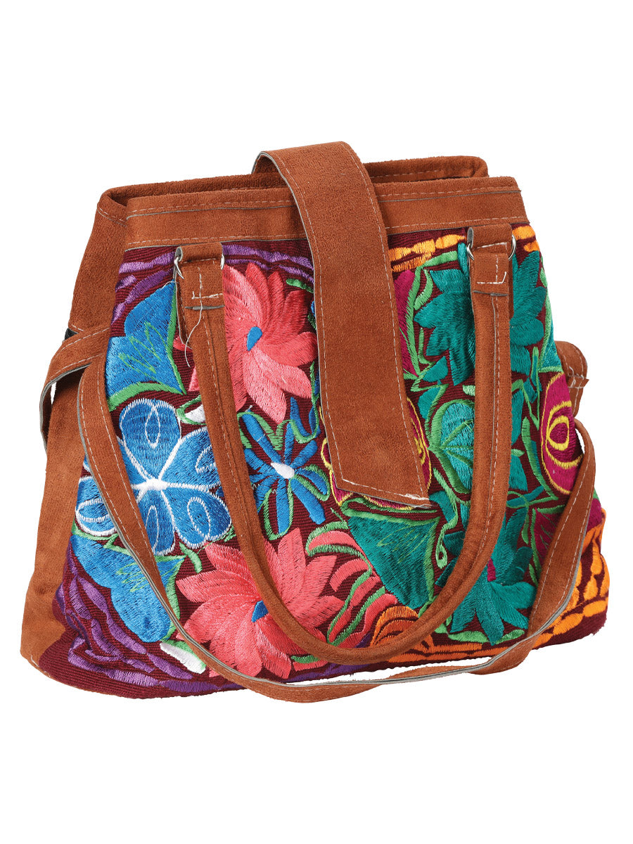 Artisanal Embroidered Handbag Suede Multicolor 602923