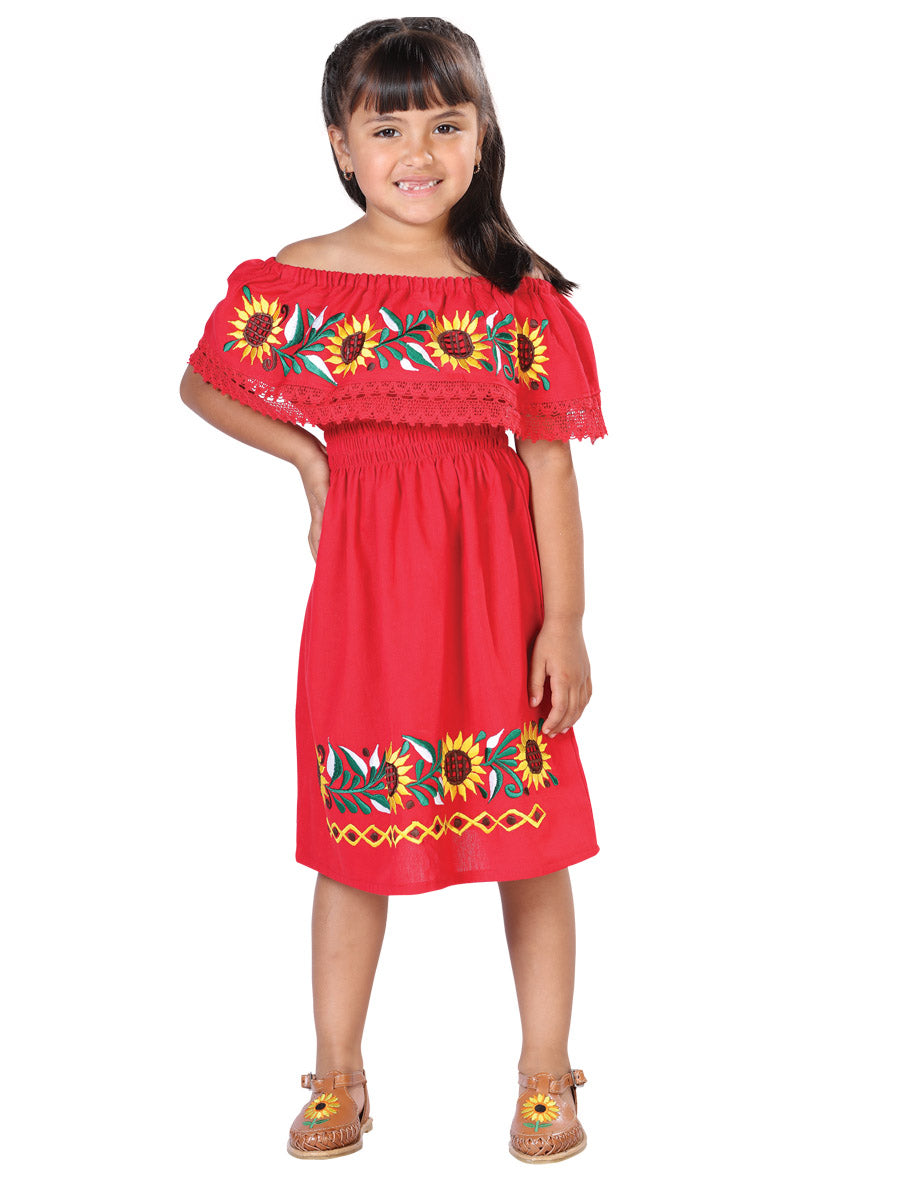 Artisanal Embroidered Dress 100% Cotton Red 603086