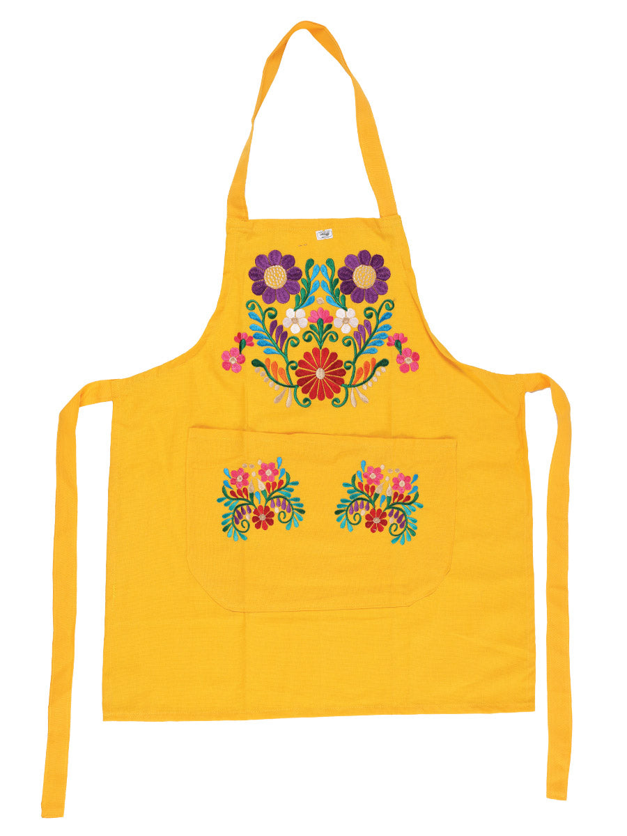 Mexican Artisanal Embroidered Apron 50% Cotton, %50 Polyester Yellow 603198
