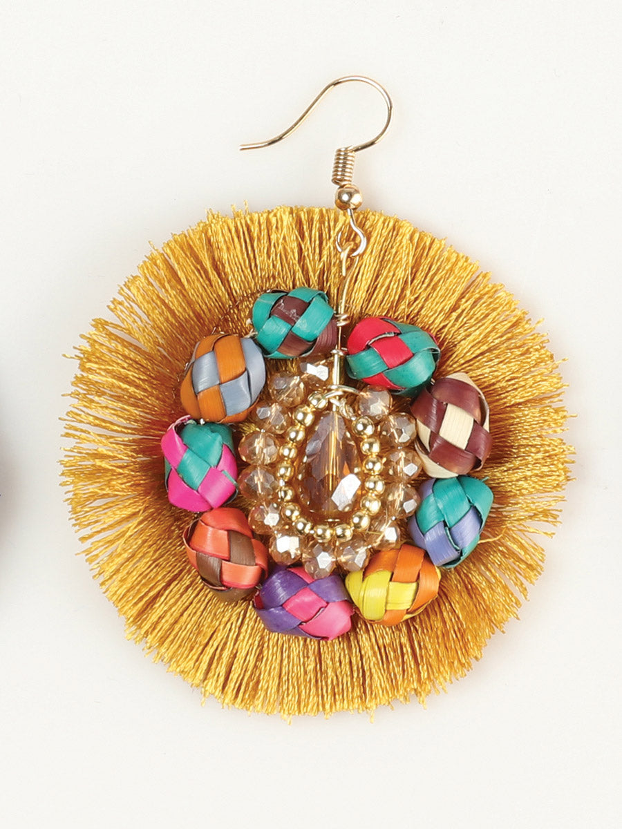 Artisanal Handcrafted Earrings Palm-Silk Thread Gold 603250