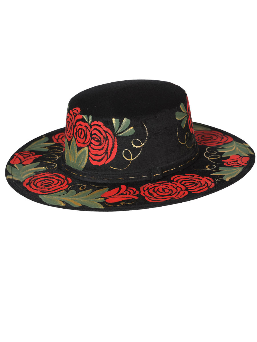 Artisanal Mexican Hand-Painted Hat Suede Black 603719