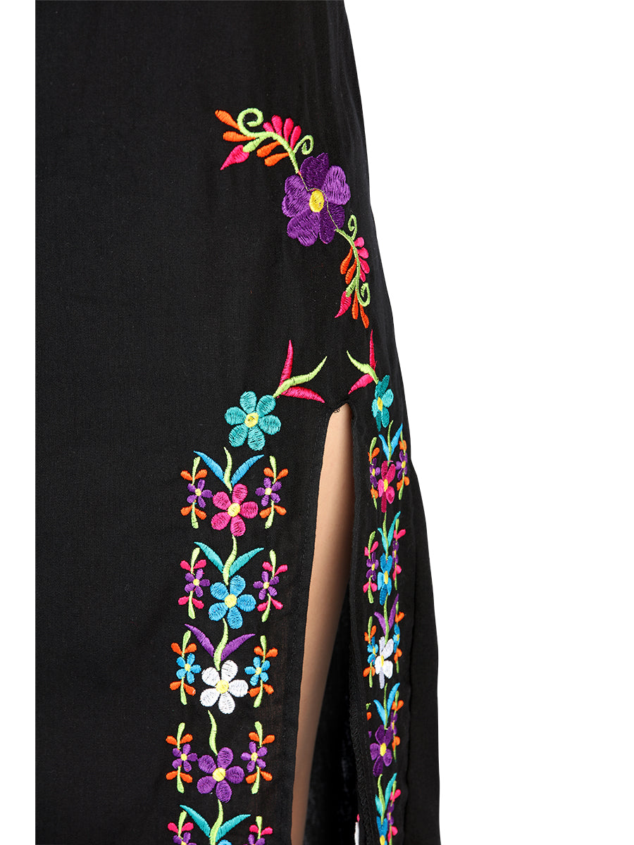 Artisanal Embroidered Dress 100% Cotton Black 604054