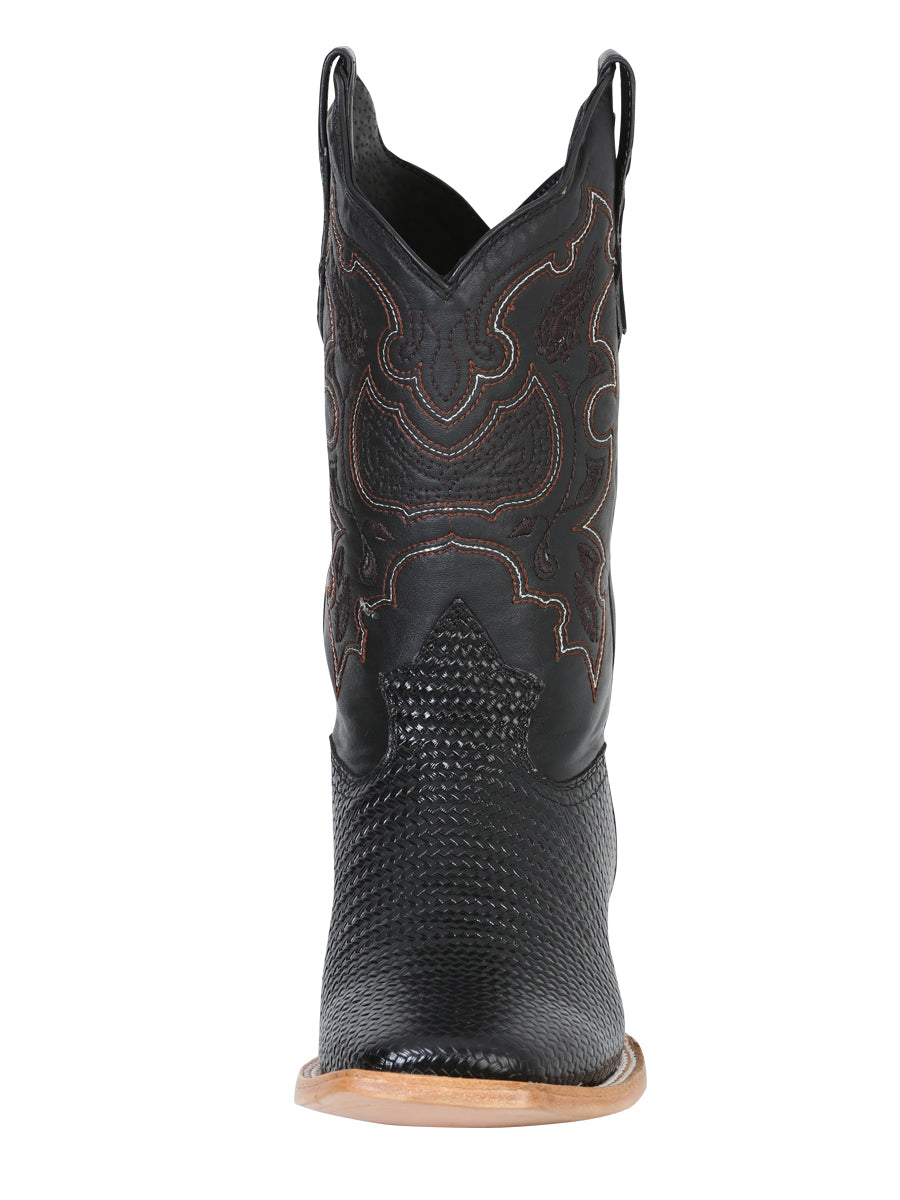 El General Men’s Rodeo Boot - Embossed Woven Leather - Black 41790