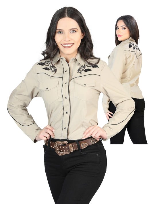 Womens Khaki Embroidered Shirt 42969