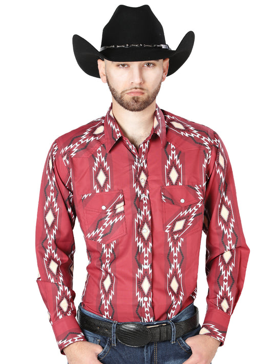 Burgundy Long Sleeve Cowboy Shirt 44216