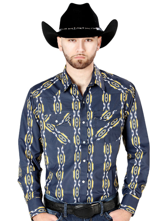 Blue Long Sleeve Cowboy Shirt 44219