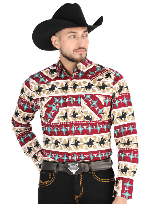 El General Black/Gold Casual Long-Sleeve Shirt  -  Burgandy 44476