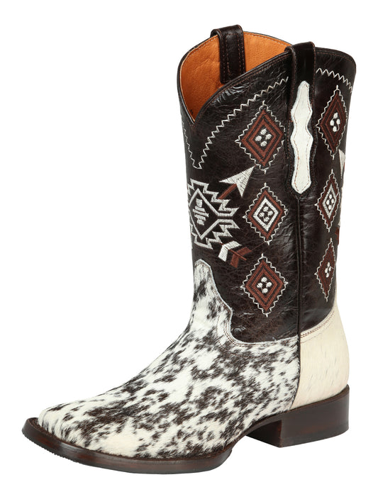 El General Men’s Rodeo Boot - White & Brown Crazy Cowhide Leather 44862
