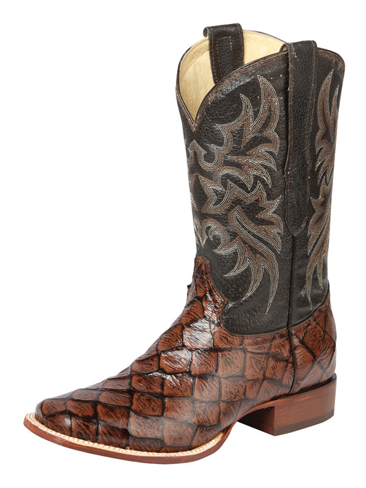 El Señor de los Cielos Men’s Rodeo Boot - Monster Fish Imitation Leather - Brown 44931