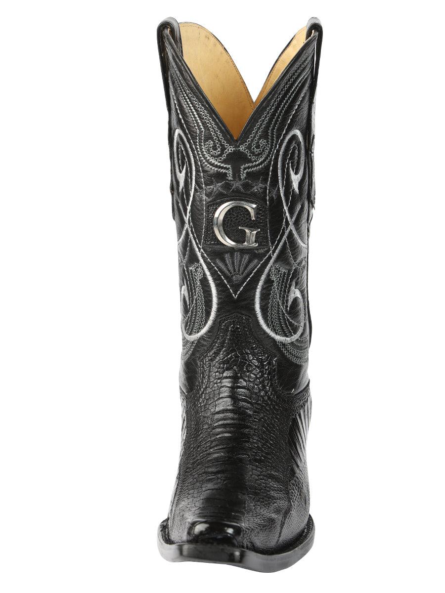 El General Men's Exotic Ostrich Leg Cowboy Boots - Black 45067