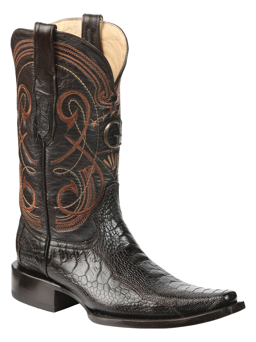 El General Men's Exotic Ostrich Leg Cowboy Boots - Brown 45068