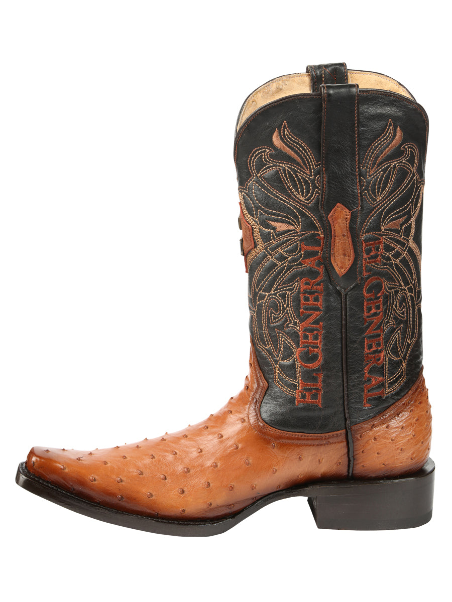 El General Men's Exotic Ostrich Leather Cowboy Boots - Cognac 45077