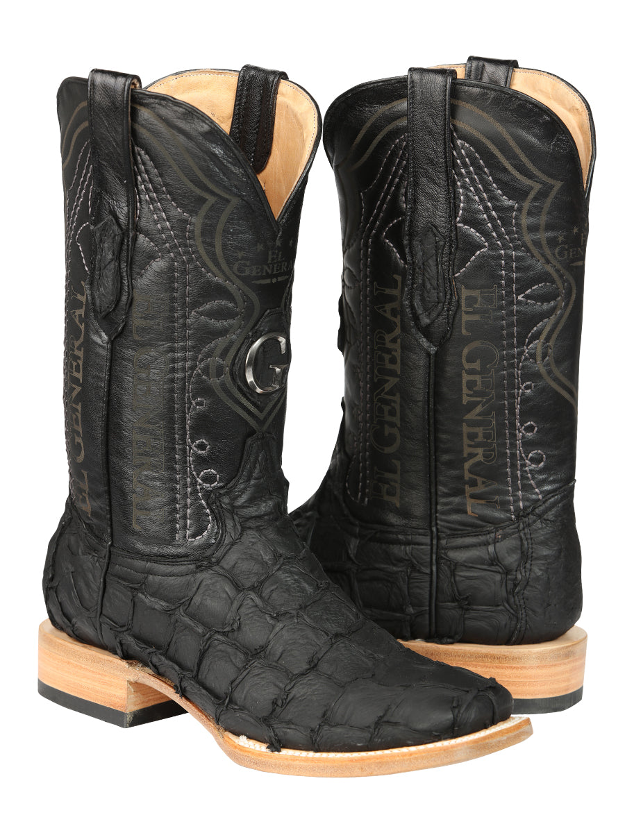 El General Men's Exotic Monster Fish Rodeo Cowboy Boots - Black 45083