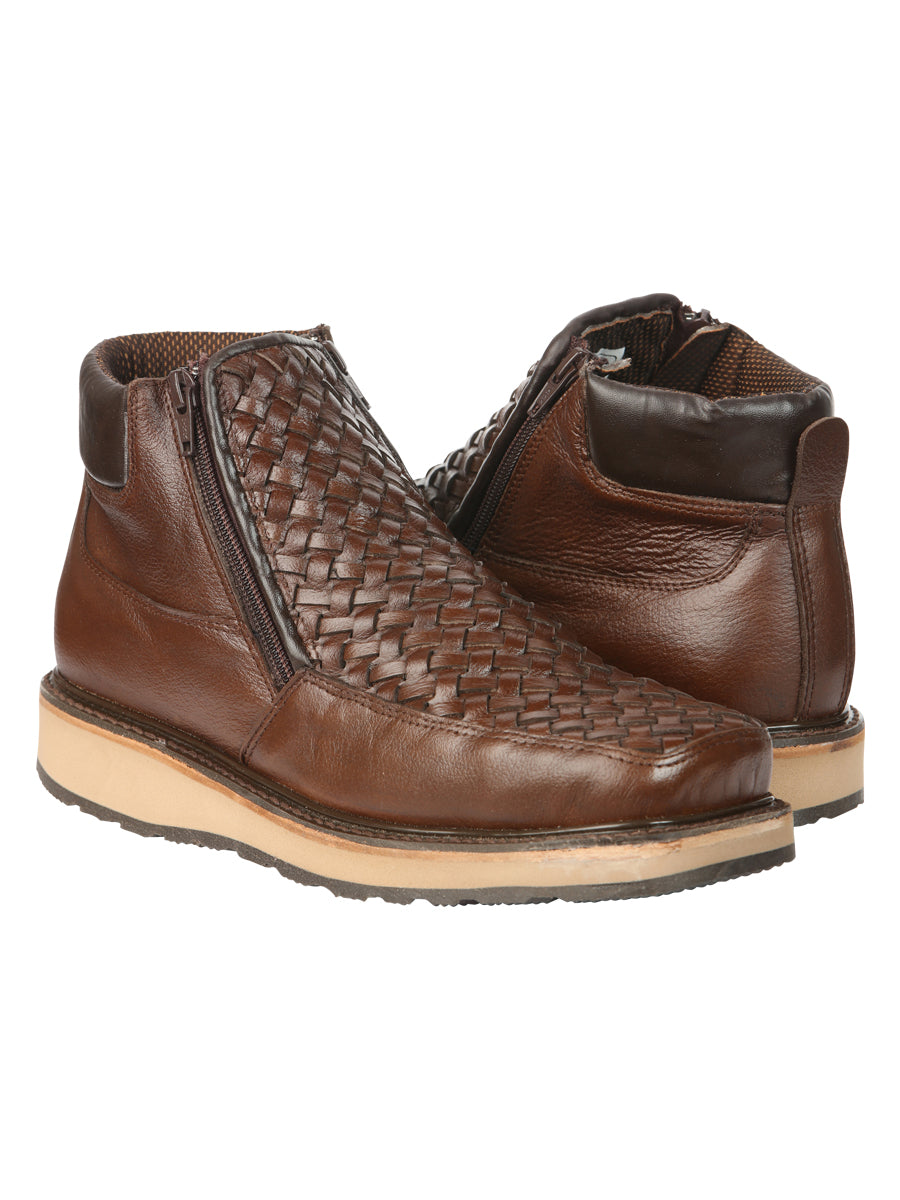 Botines tejidos marrones con cremallera para hombre El General 45184