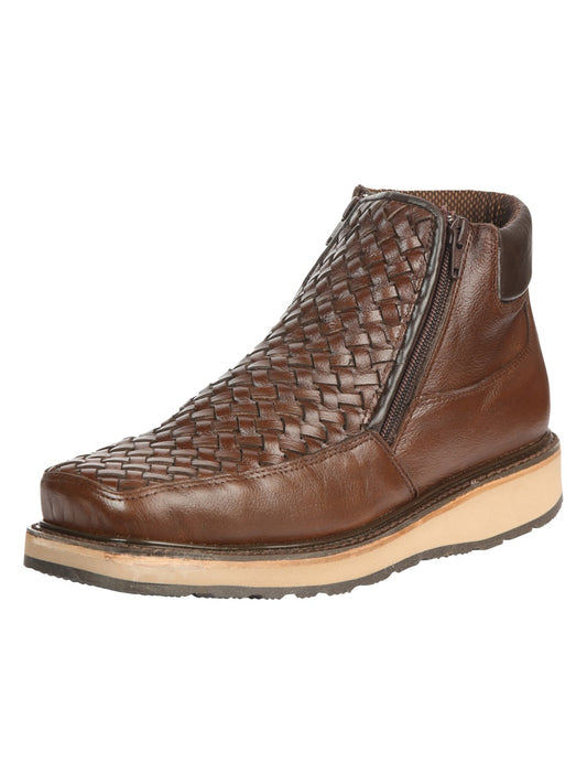 Botines tejidos marrones con cremallera para hombre El General 45184