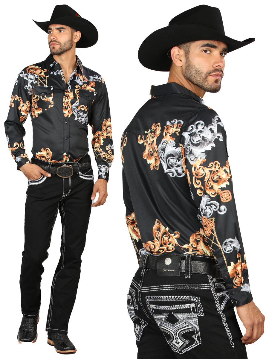 Centenario Men's Black Denim with White/Gray Embroidered Details 45310