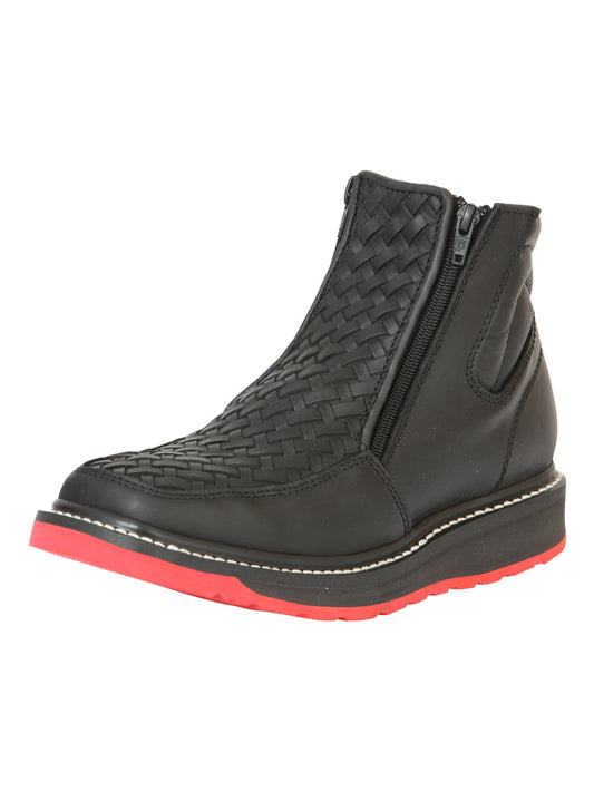 El General Men’s Ankle Boots with Zipper Woven Petatillo - Black

 45358