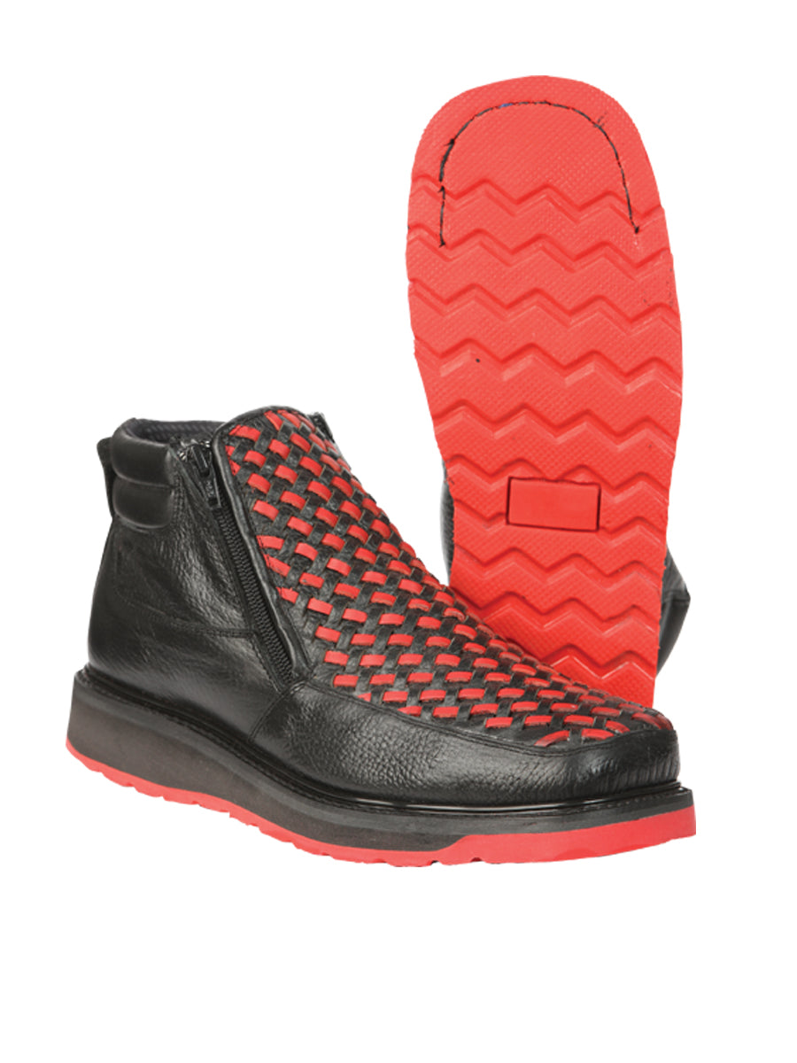 El General Men’s Ankle Boots with Zipper - Black/Red Petatillo Leather 45402