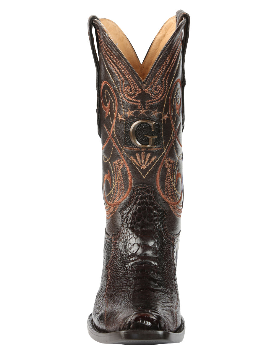 El General Men's Exotic Ostrich Leg Cowboy Boots - Brown 45511