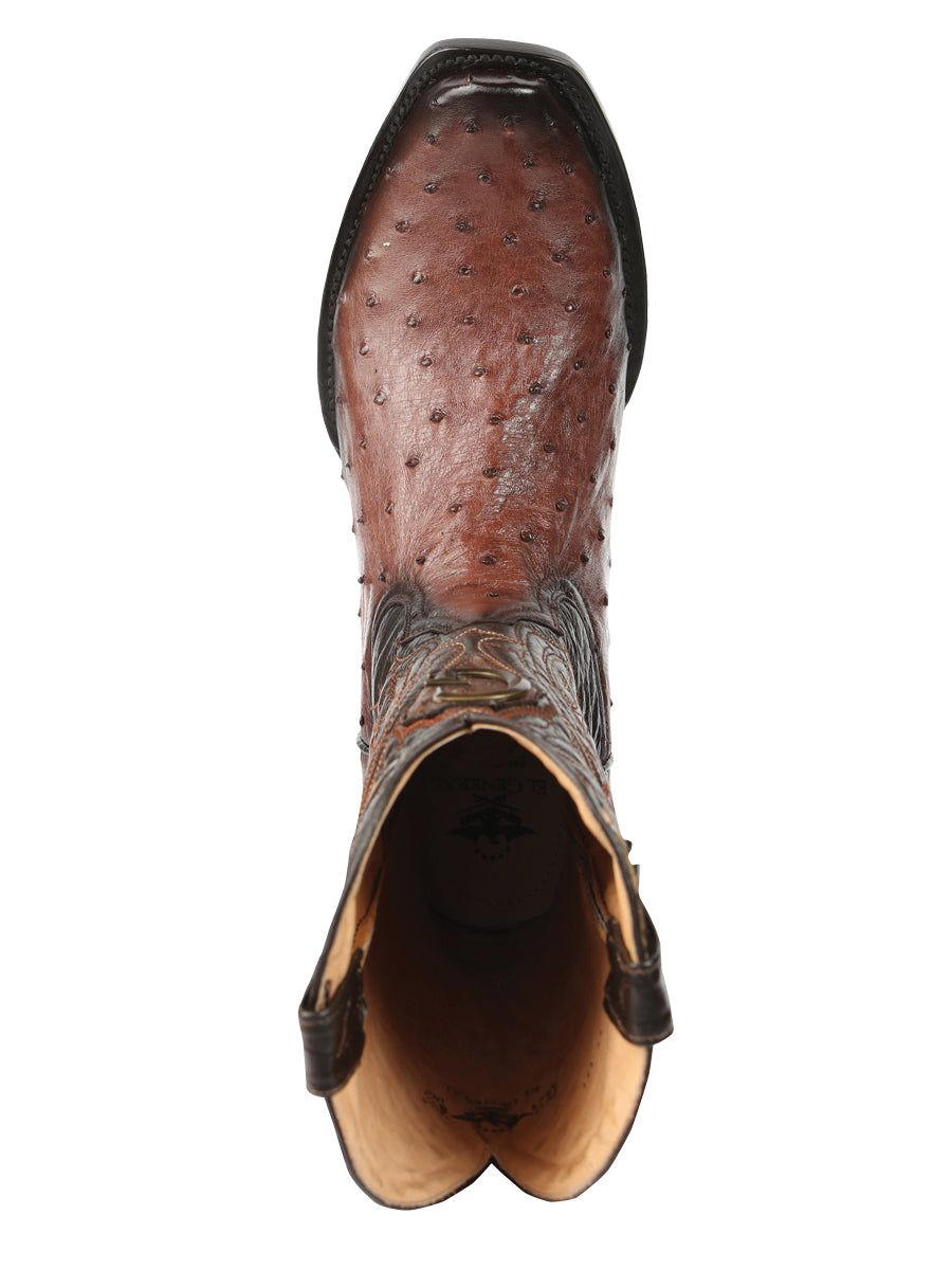 El General Men's Exotic Ostrich Leather Cowboy Boots - Brown 45516