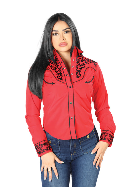 Womens Red Embroidered Western-style Blouse 126670