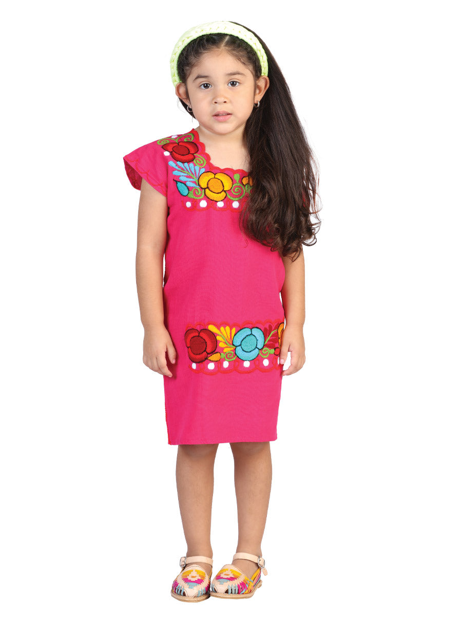 Artisanal Embroidered Dress  50% Cotton, 50% Polyester Pink 601661