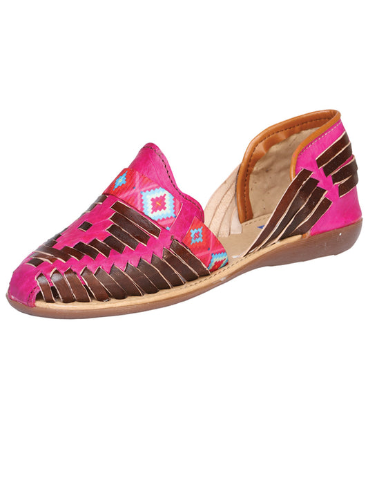 Mexican Artisanal Sandals Leather Fuchsia/Brown 601943