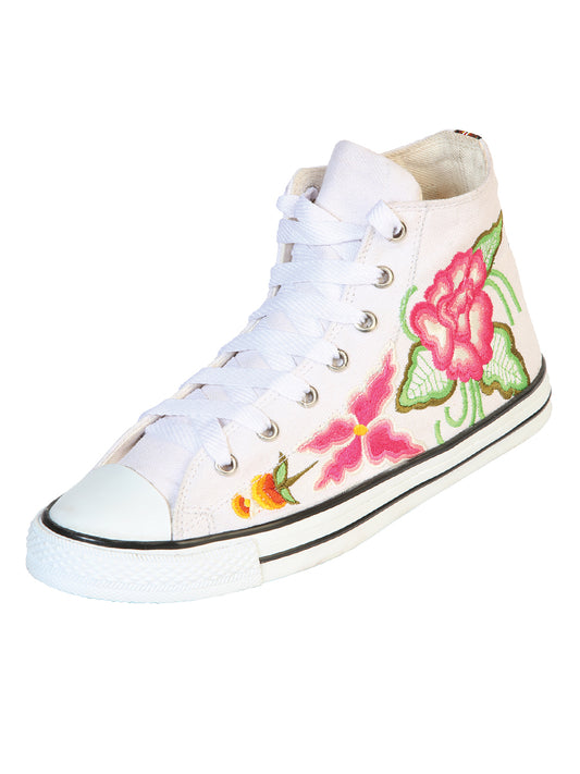 Artisanal Embroidered Sneakers Textile Canvas White 602781