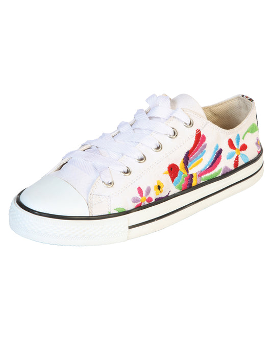 Artisanal Embroidered Sneakers Textile Canvas White 602782