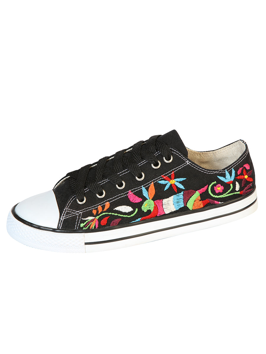 Artisanal Embroidered Sneakers Textile Canvas Black 602783