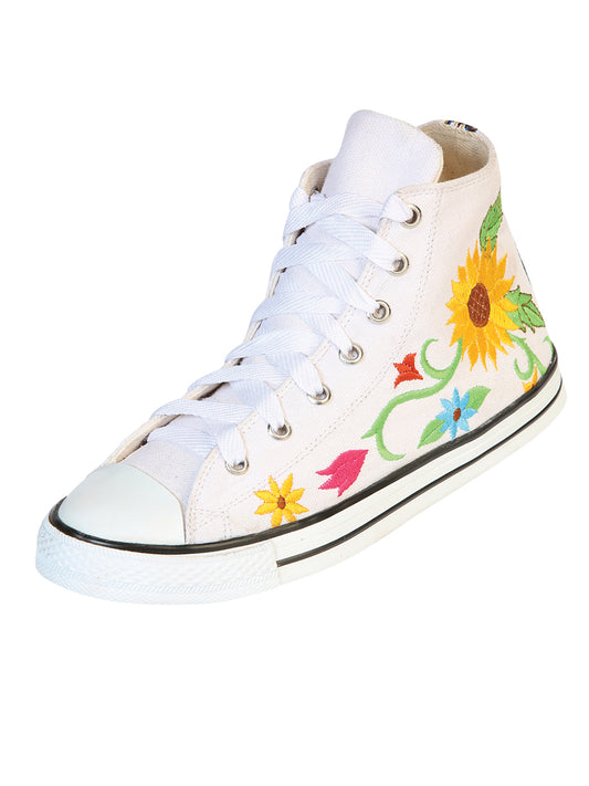 Artisanal Embroidered Sneakers Textile Canvas  White 602787