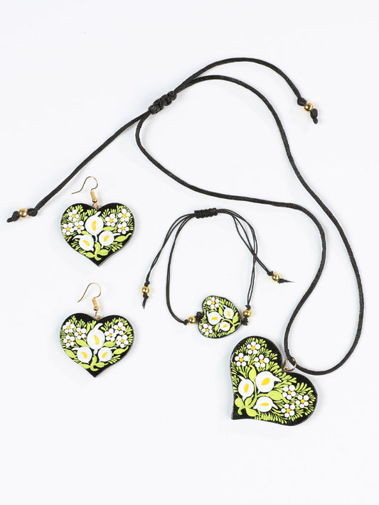 Artisanal Hand Painted Earrings, Necklace, Bracelet Set 602994