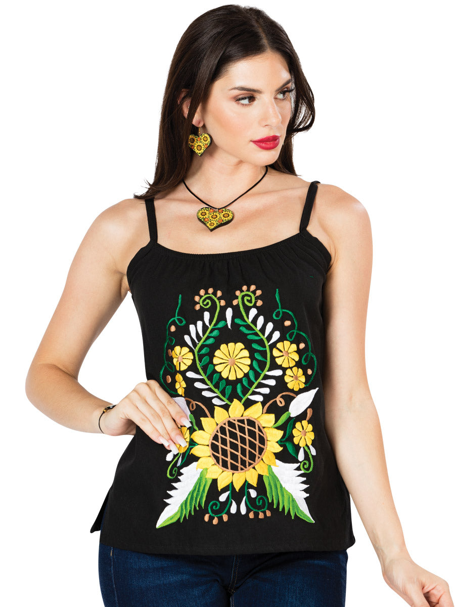 Blusa Bordada Artesanal 100% Algodón Negra 603070