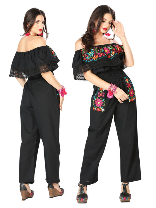 Artisanal Embroidered Jumpsuit 100% Cotton Black 603187