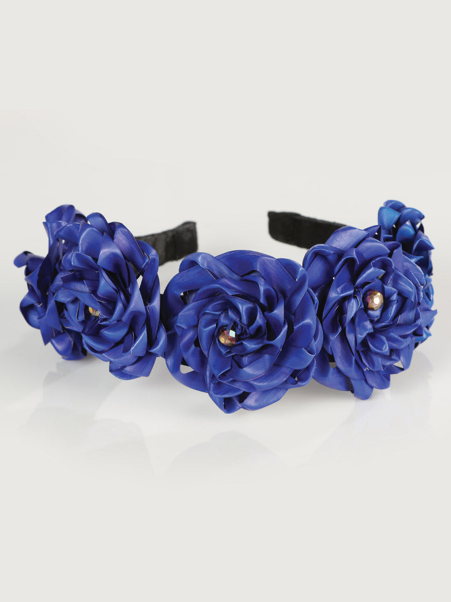 Artisanal Handcrafted Headband 100% Leaf Palm Royal Blue 603206