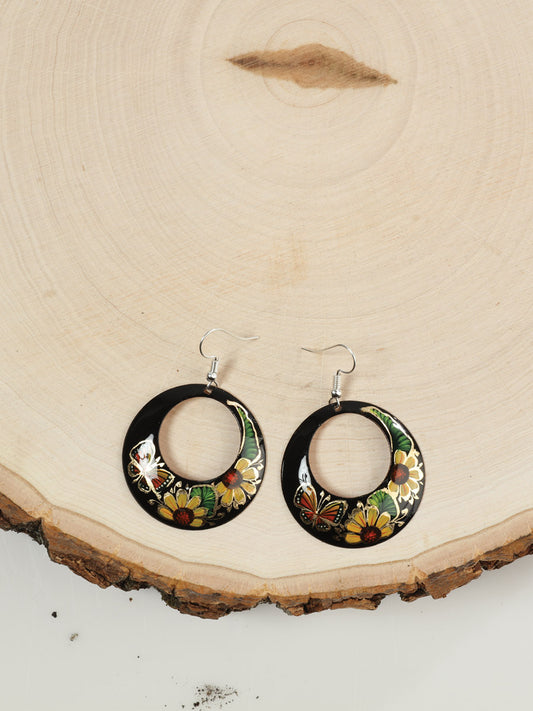 Artisanal Hand Painted Earrings 1" Copper Black 603448