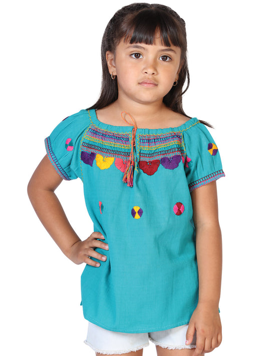 Artisanal Embroidered Blouse 100% Cotton Blue 603594