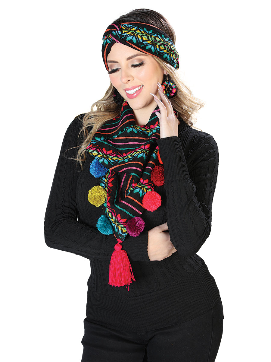 Scarf and Headband Set 100% Polyester Black 603814