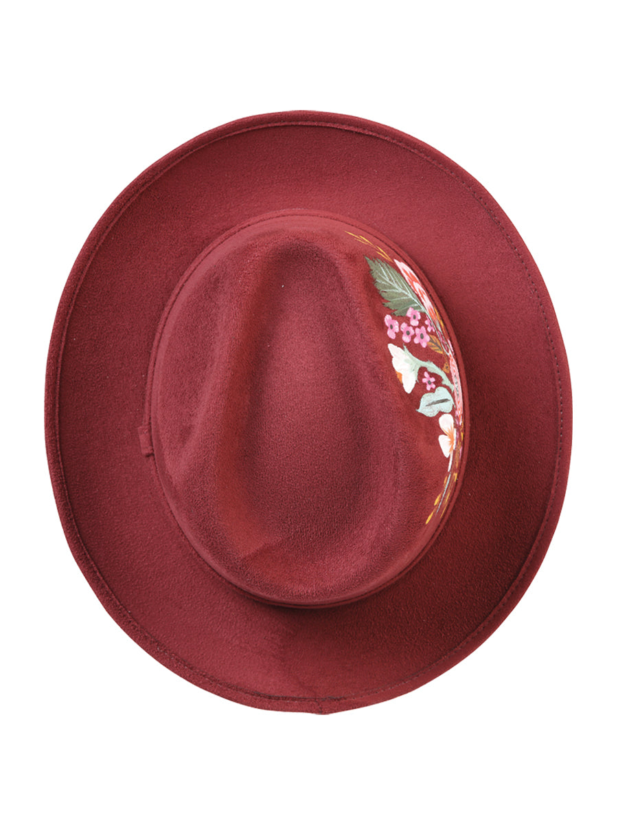 Artisanal Hand Painted Hat Suede Wine 603821