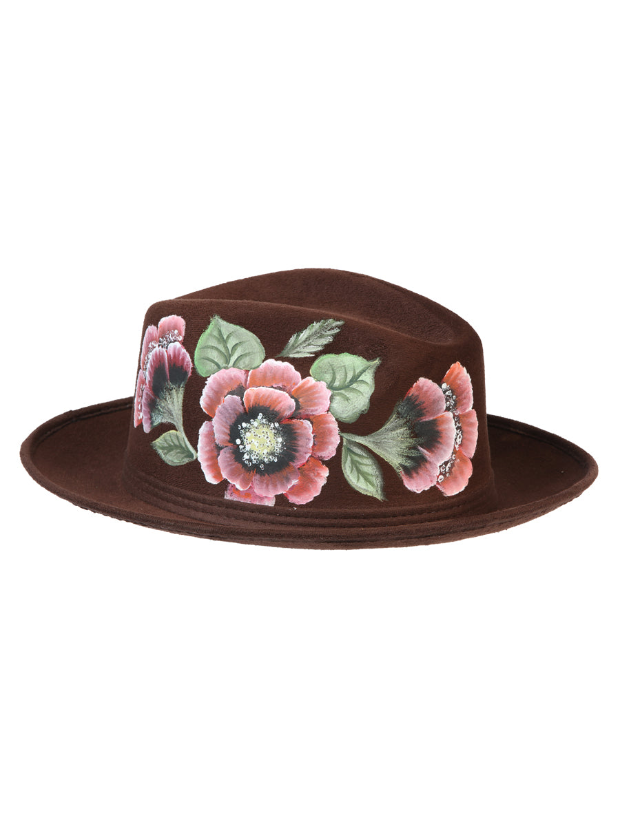 Artisanal Hand Painted Hat Suede Brown 603822