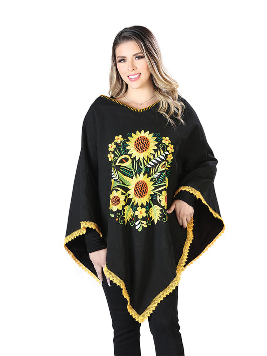 Artisanal Embroidered Poncho 50% Cotton, 50% Polyester Black 603827